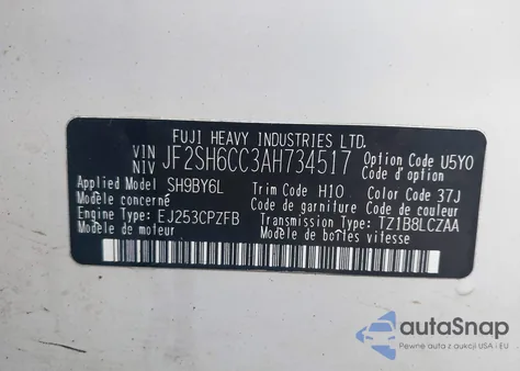 2010 Subaru Forester 2.5X Premium z USA, uszkodzony, nr VIN JF2SH6CC3AH734517